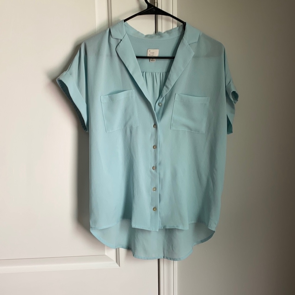 Light Blue Shear Short Sleeve Button Up Shirt